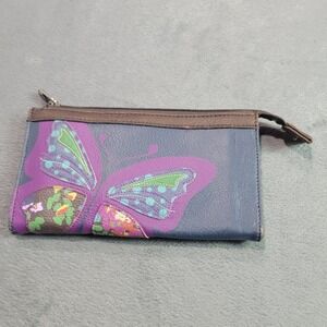 Relic Wallet Womens‎ OS Blue Purple Butterfly Applique Zip Around Faux Leather